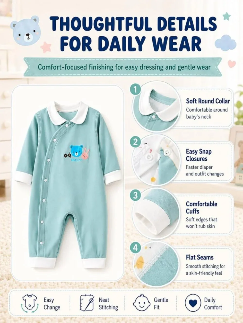 26-Piece Newborn Baby Boy Clothes Set - Soft Cotton Layette, 5 Outfits
